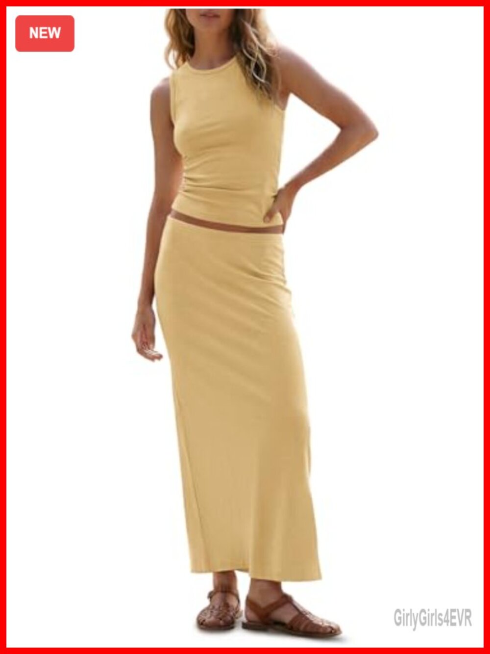 Wenrine Women's 2-Piece Tank Top & Maxi Skirt Set Sleeveless Crew Neck